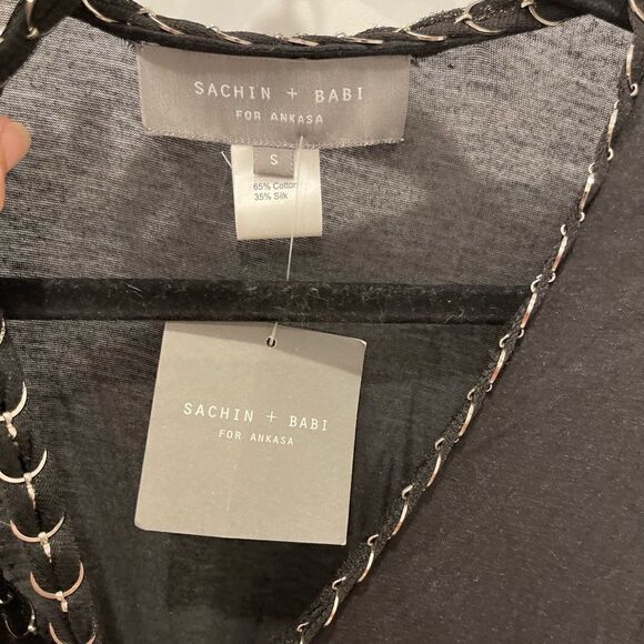 Sachin + Babi For Ankasa Black V Neck Chains Details Ruched Dress.Size S